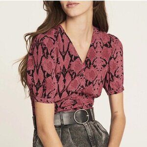 ba&sh Snake Print Short‎ Sleeve Cleo Ruffle Top in Pink Rose Women’s XS Blouse